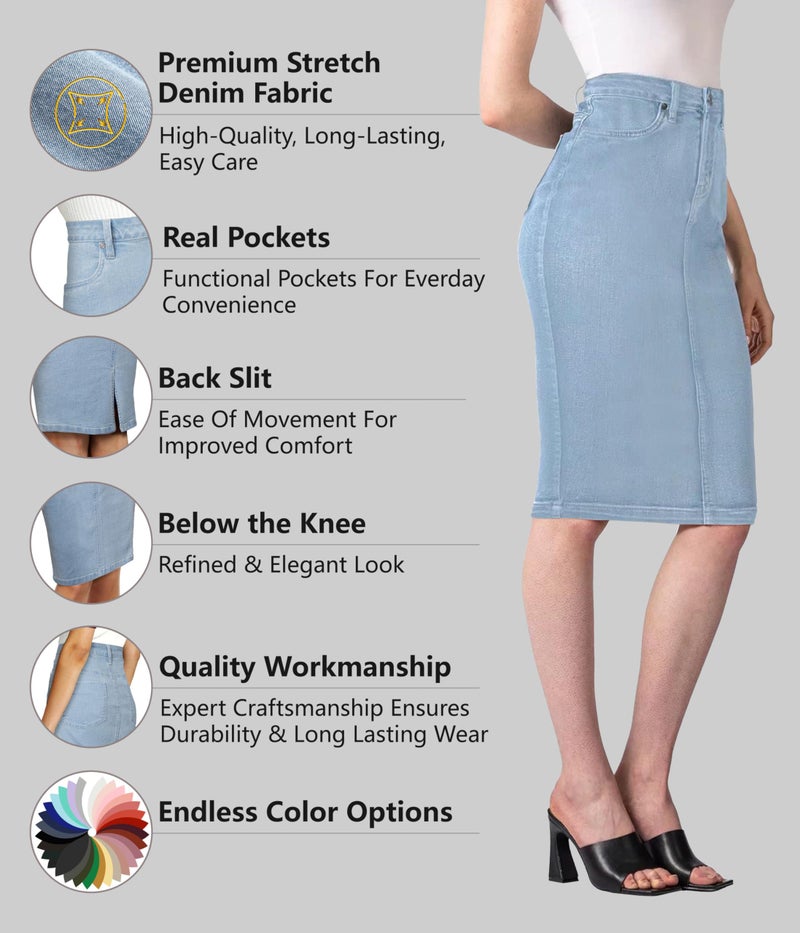 Lexi Womens Stretch Pencil Skirts with Functional Pockets, A Line & Destructed Mini Denim Skirts SKS22883 Light WASH 8 - Image 2